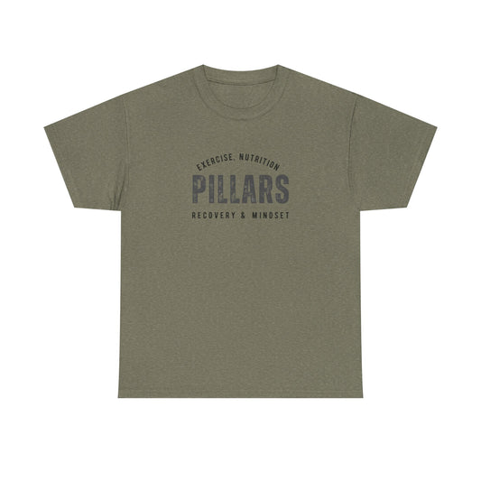 4 Pillars Unisex Heavy Cotton Tee - Exercise, Fitness, Health Motivational Shirt, perfect for gym or casual wear.