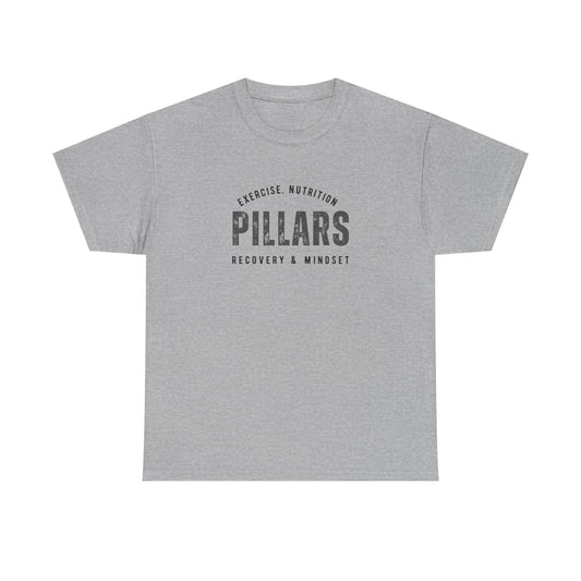 4 Pillars Unisex Heavy Cotton Tee - Exercise, Fitness, Health Motivational Shirt, perfect for gym or casual wear.