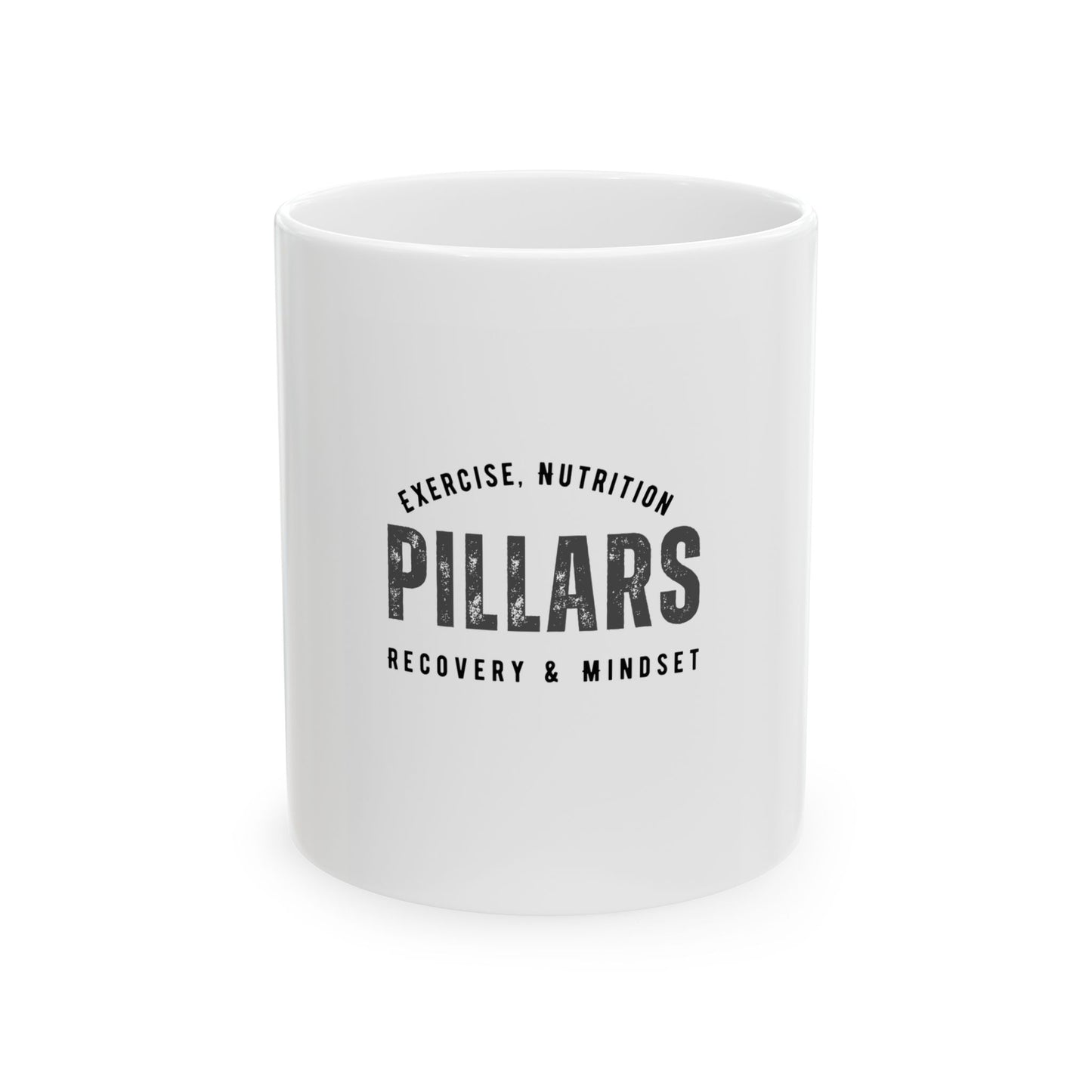 Pillars of Wellness Ceramic Mug - Exercise, Nutrition, Recovery & Mindset, Great For Your Dose Of Coffee Or Tea.
